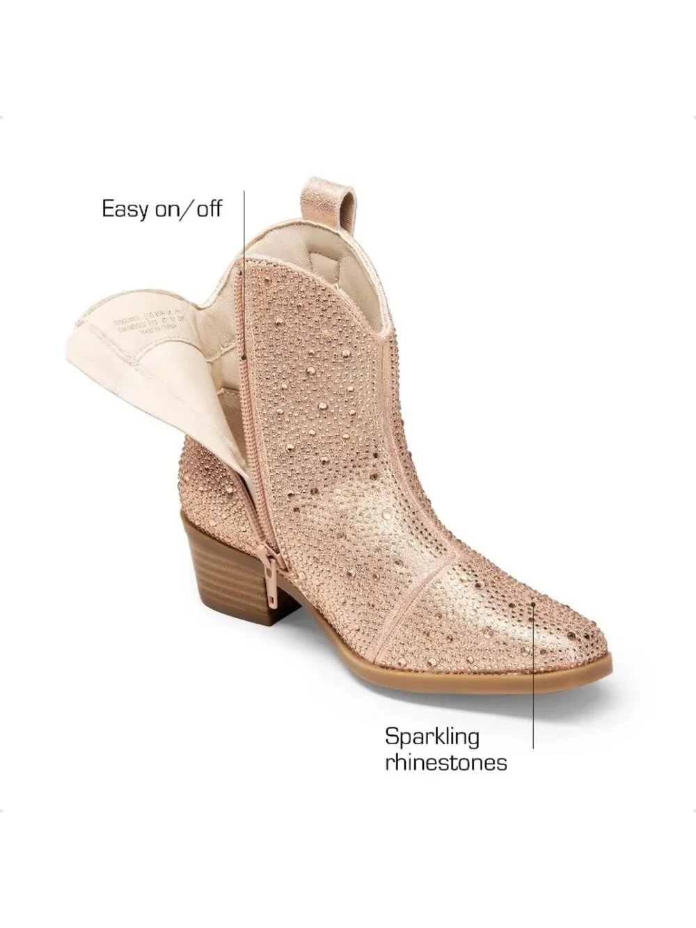 Women's Gold Rhinestone Halloween Size Zipper Non-Slip Cowgirl Sparkle Boots